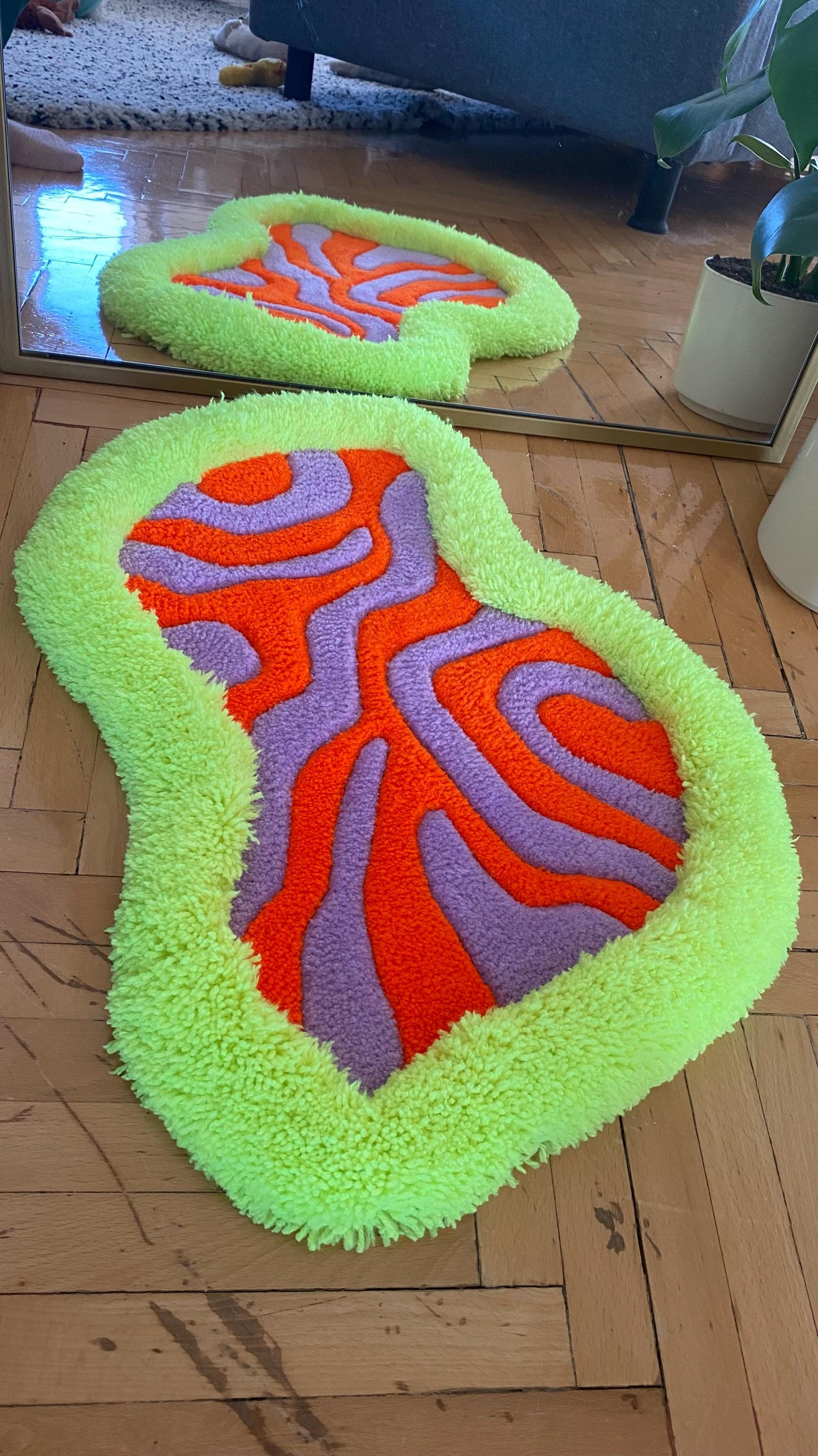 Neon Pet Bed Rug - 58x37cm Handmade Tufted Cat & Dog Mat