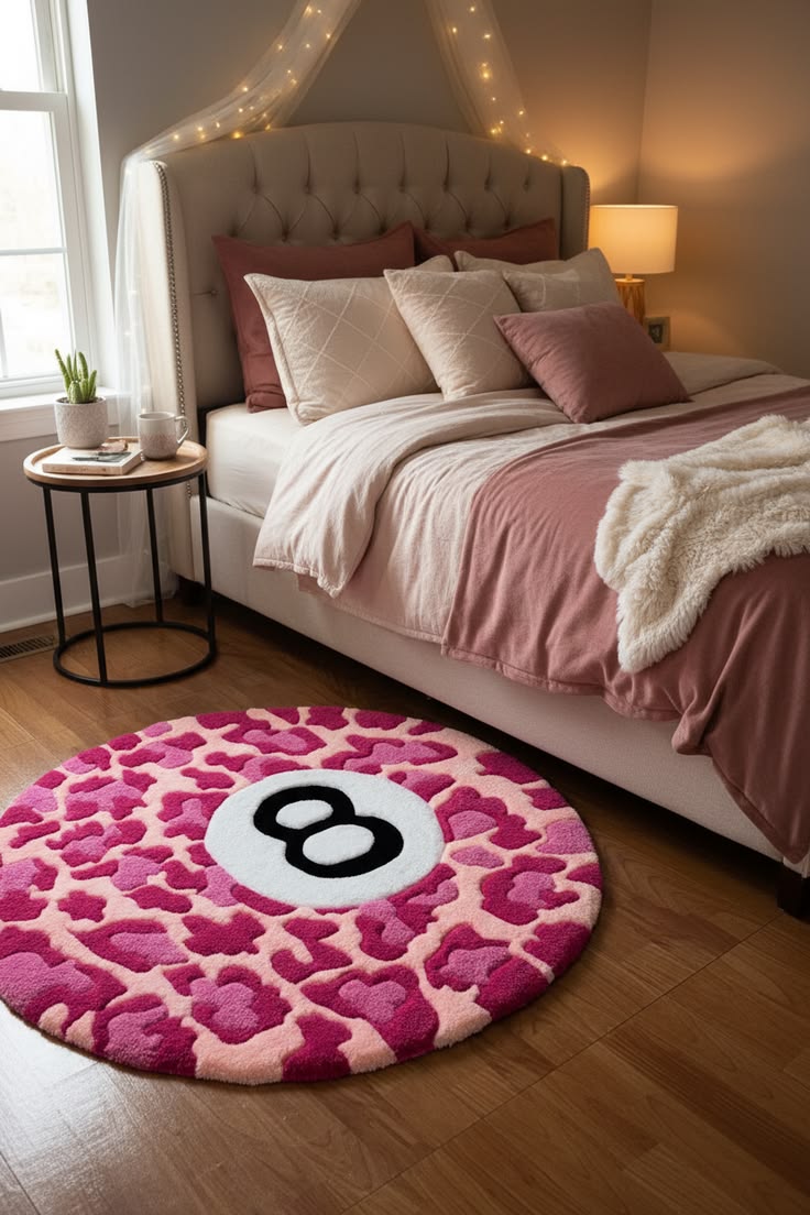 Pink Leopard 8 Ball Tufting Rug – Handmade