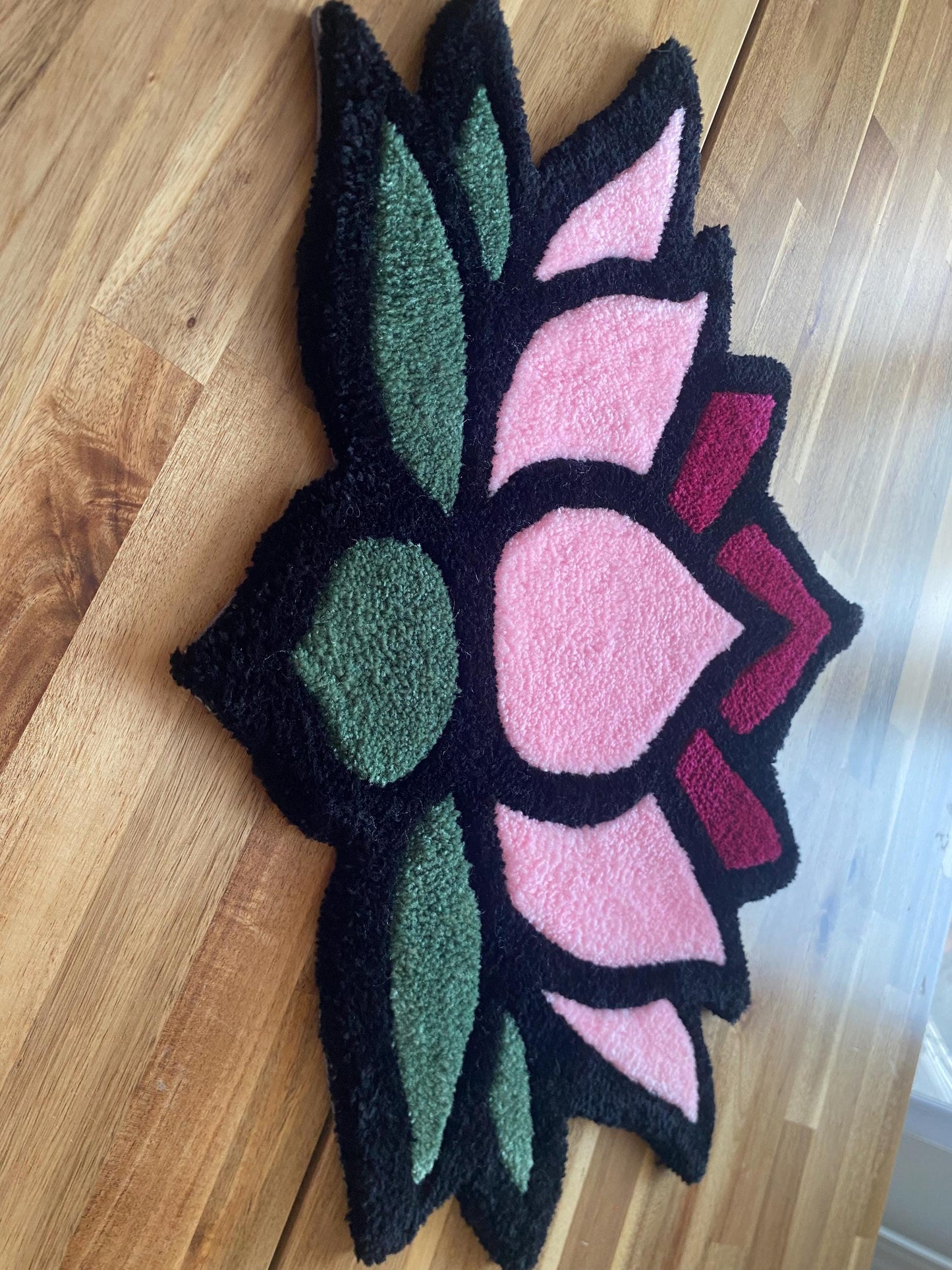 El Yapımı Lotus Çiçeği Tufted Halı 62x46cm Duvar veya Zemin