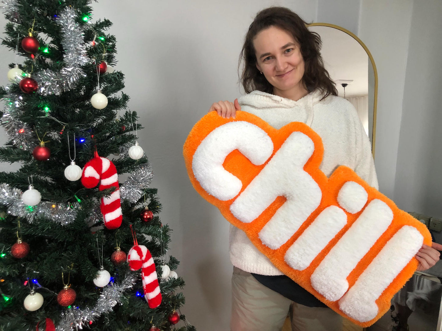 Chill Halı - 87x37cm Turuncu Beyaz El Yapımı Tufting Duvar Sanatı