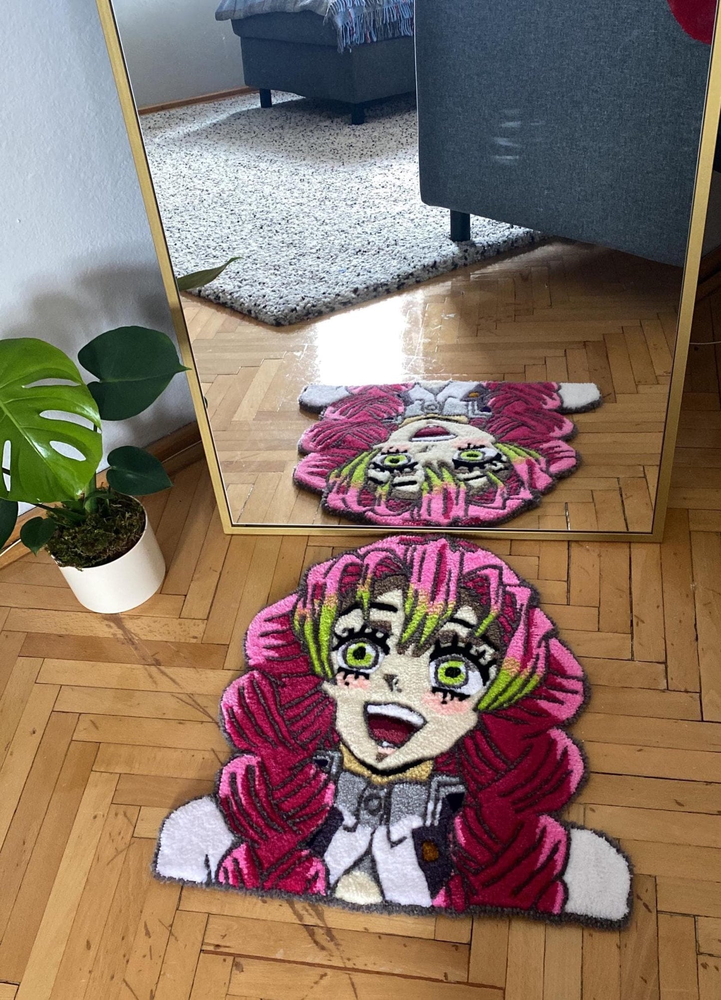 Mitsuri Kanroji Halı - 55x55cm El Yapımı Demon Slayer Anime Duvar Sanatı