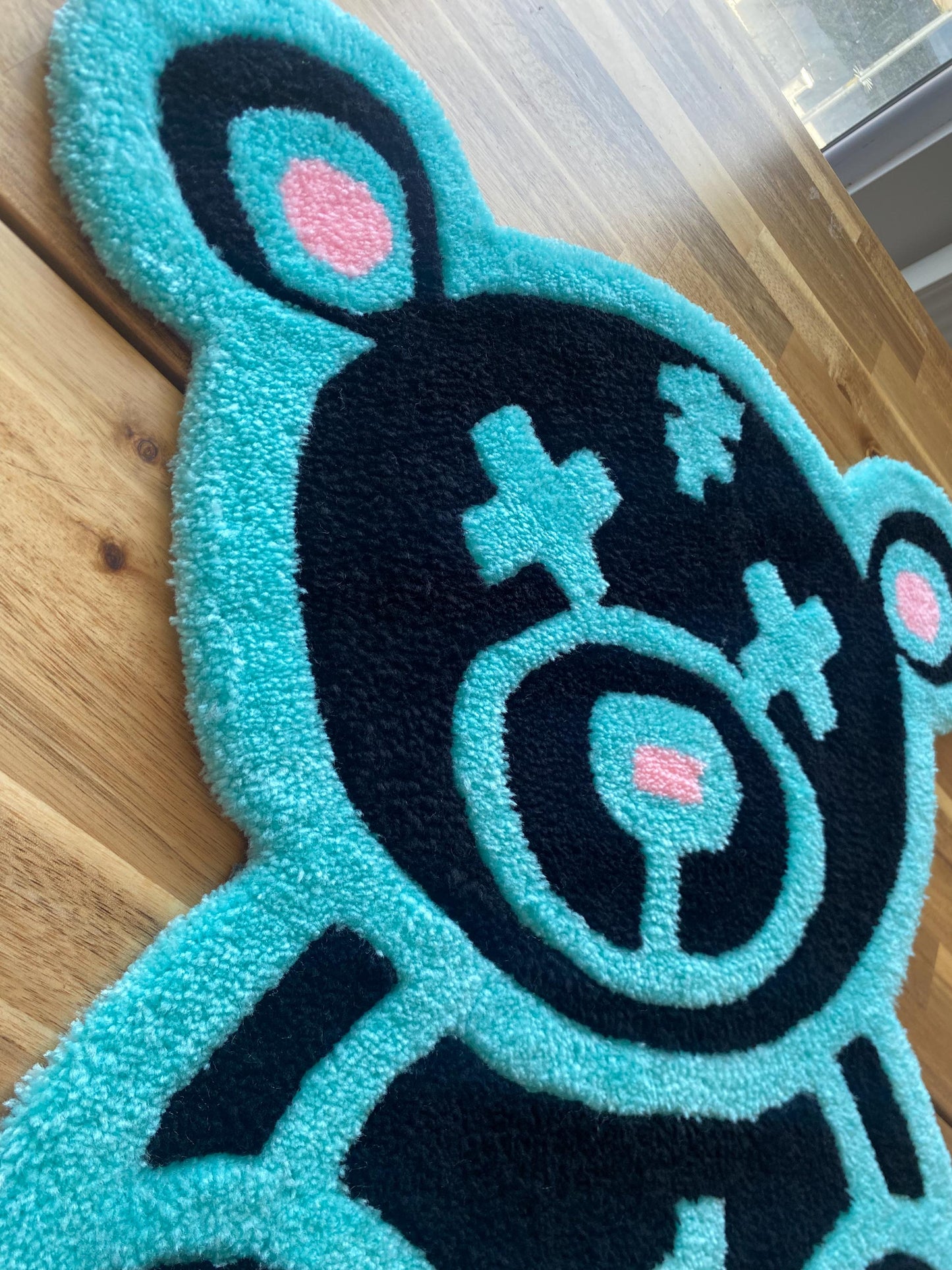 Kawaii Ayı Halı - El Yapımı Mavi Pembe Karikatür Tufting Duvar Sanatı