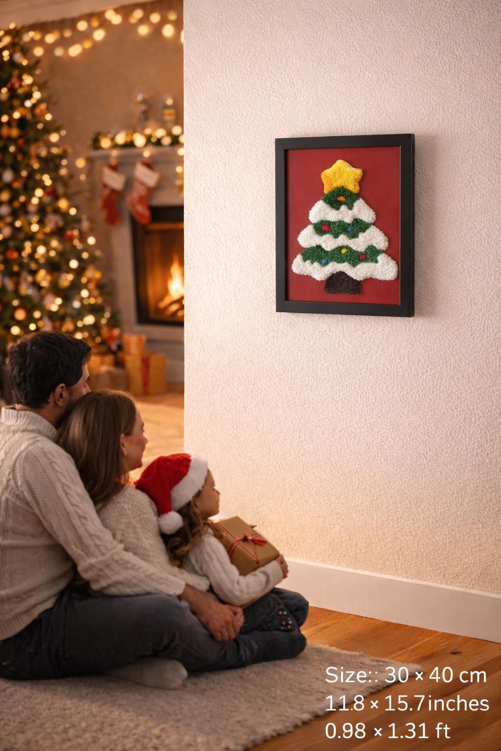 Noel Ağacı Duvar Sanatı - 30x40cm El Yapımı Tufting Yılbaşı Dekorasyonu