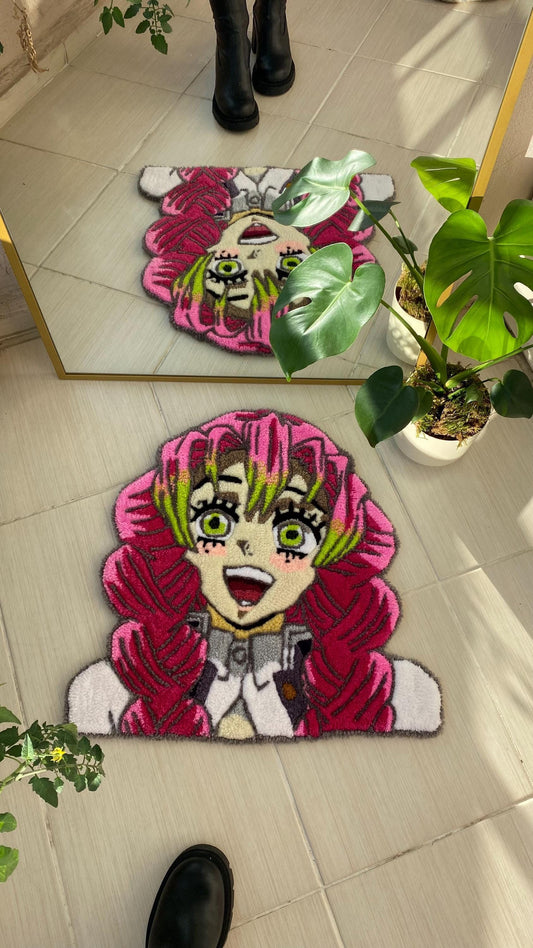 Mitsuri Kanroji Halı - 55x55cm El Yapımı Demon Slayer Anime Duvar Sanatı