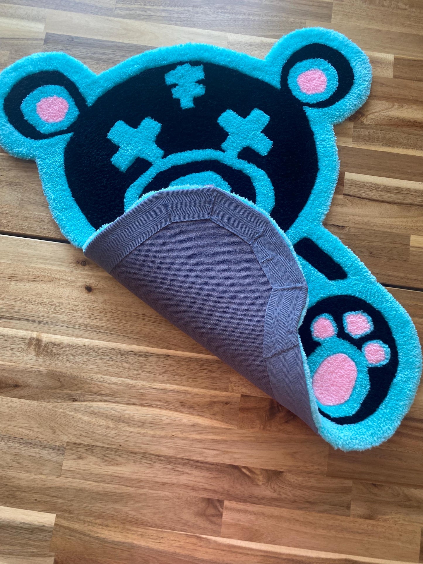 Kawaii Ayı Halı - El Yapımı Mavi Pembe Karikatür Tufting Duvar Sanatı