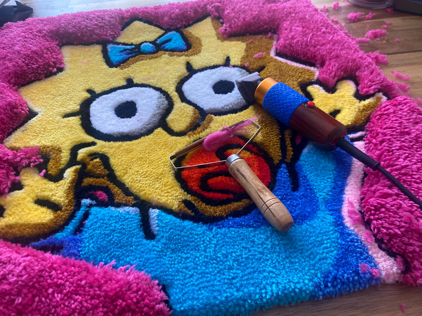 Maggie Simpson Rug - 63x63cm Handmade Cartoon Baby Wall Art