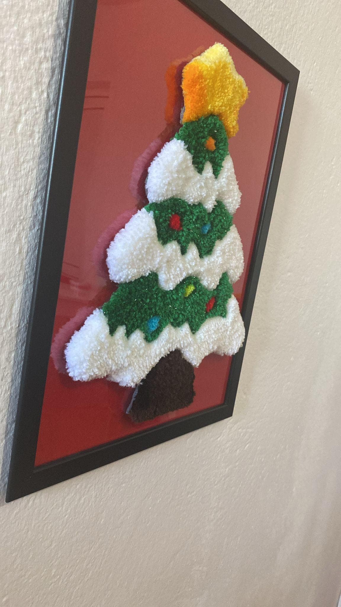 Noel Ağacı Duvar Sanatı - 30x40cm El Yapımı Tufting Yılbaşı Dekorasyonu