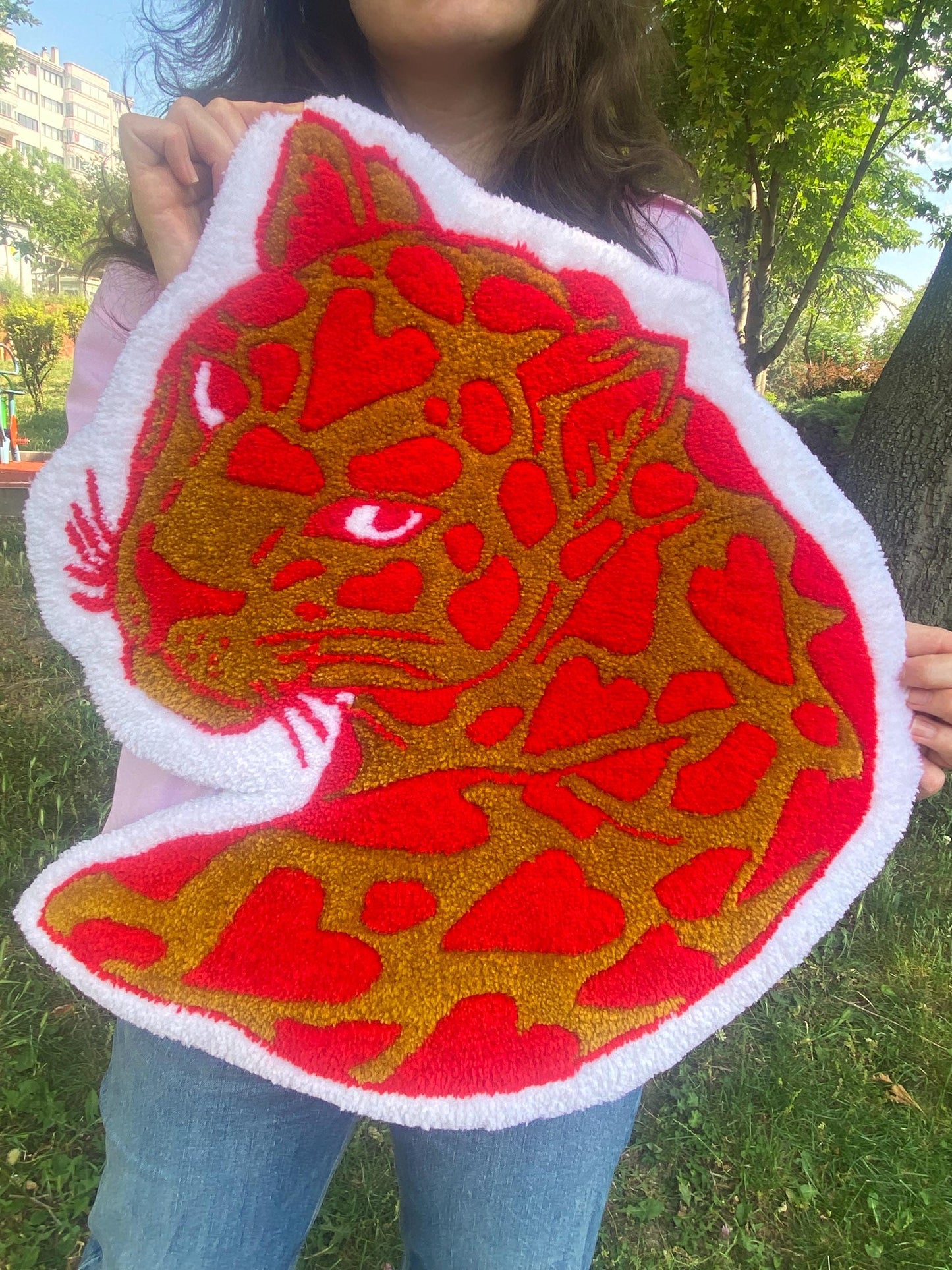 El Yapımı Aslan Halı - 53cm Sevimli Hayvan Duvar Sanatı ve Zemin Dekorasyonu