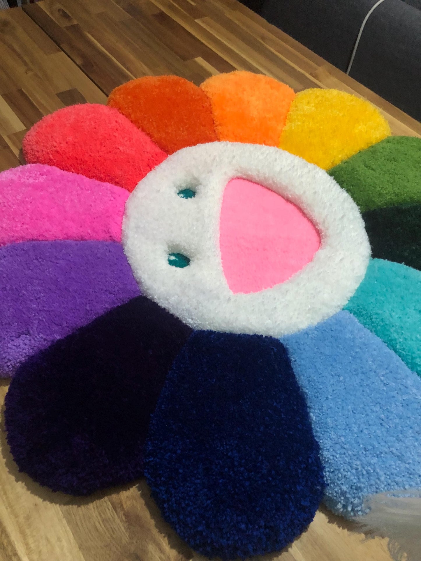 3D Kabarık Çiçek Halı - El Yapımı Tufting Çiçek Duvar Sanatı | 87.5cm