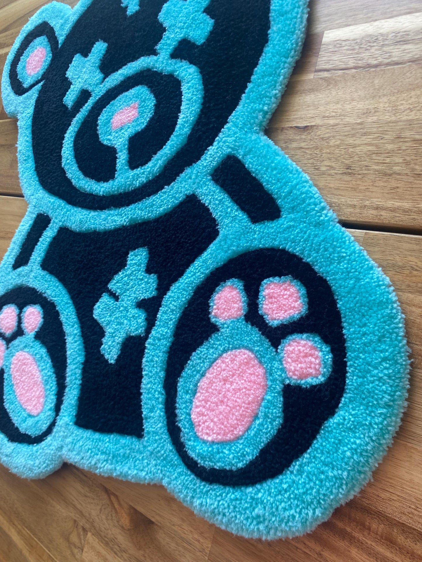 Kawaii Ayı Halı - El Yapımı Mavi Pembe Karikatür Tufting Duvar Sanatı