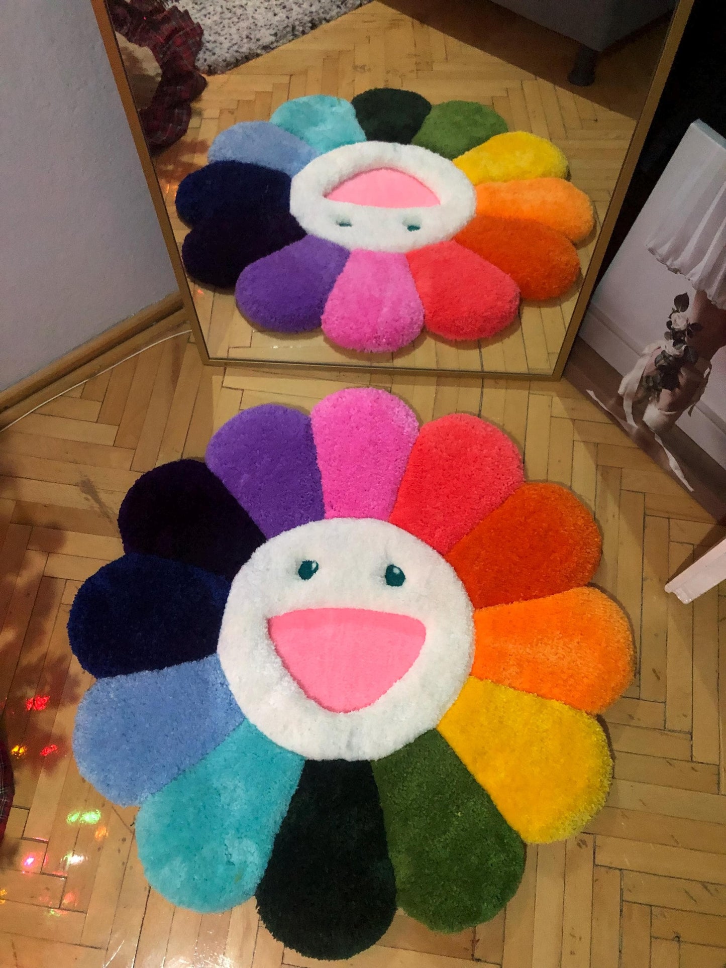 3D Kabarık Çiçek Halı - El Yapımı Tufting Çiçek Duvar Sanatı | 87.5cm