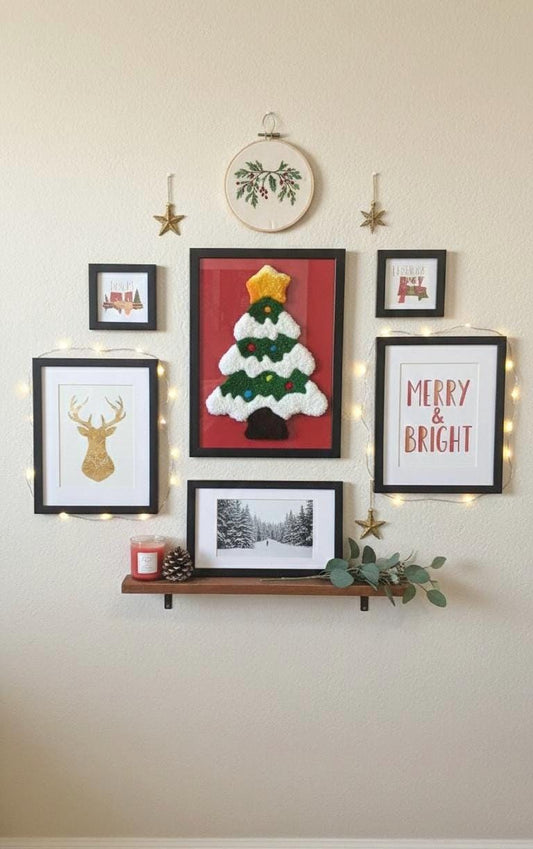 Noel Ağacı Duvar Sanatı - 30x40cm El Yapımı Tufting Yılbaşı Dekorasyonu