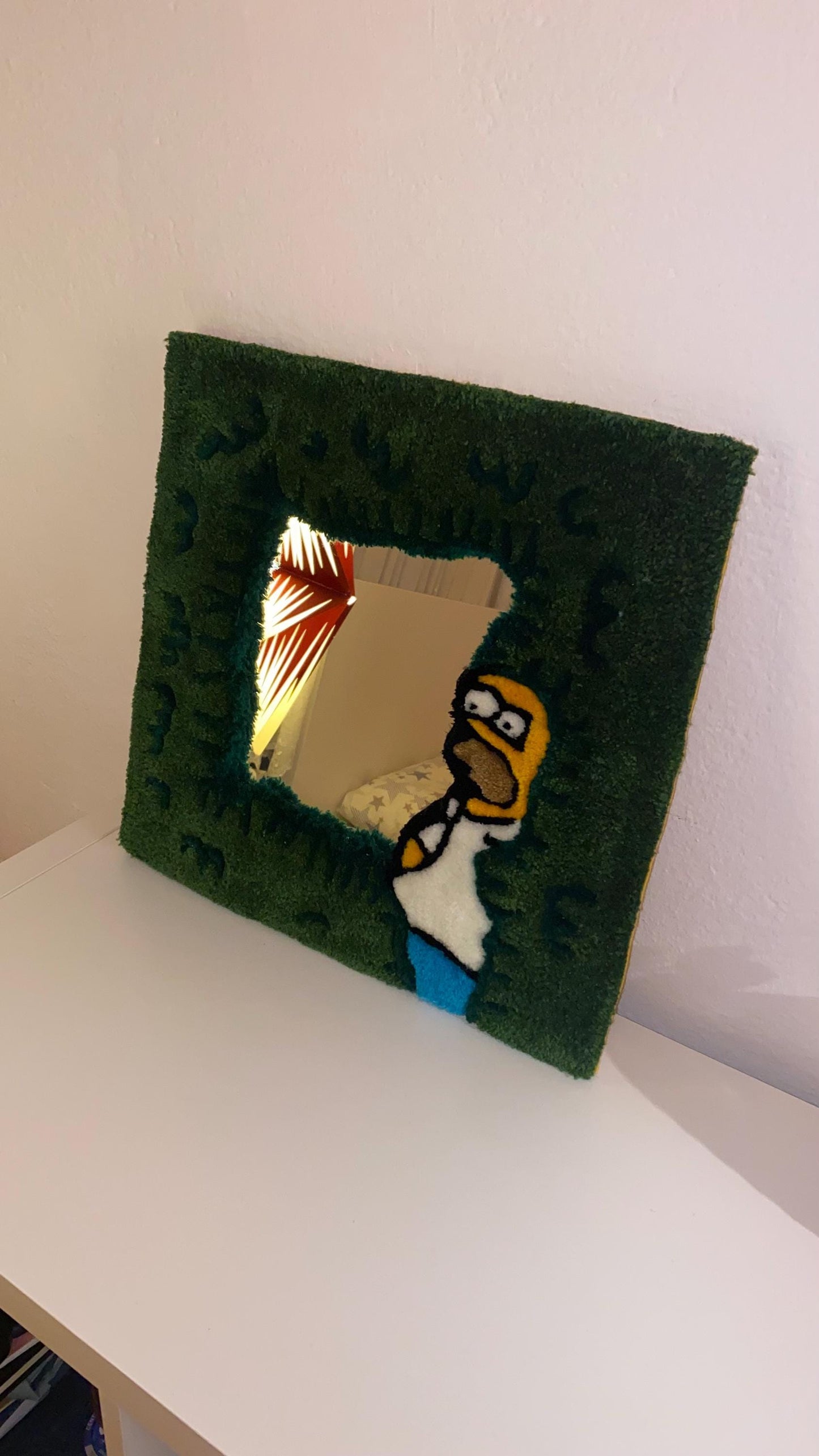 Homer Simpson Mirror Frame - Handmade Tufted Funny Wall Decor