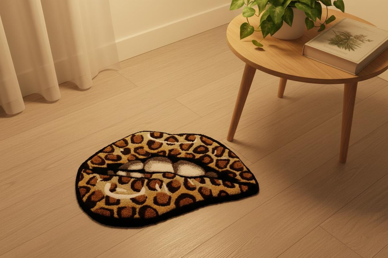 Leopard Lips Tufting Rug – Handmade Wall Art & Floor Rug