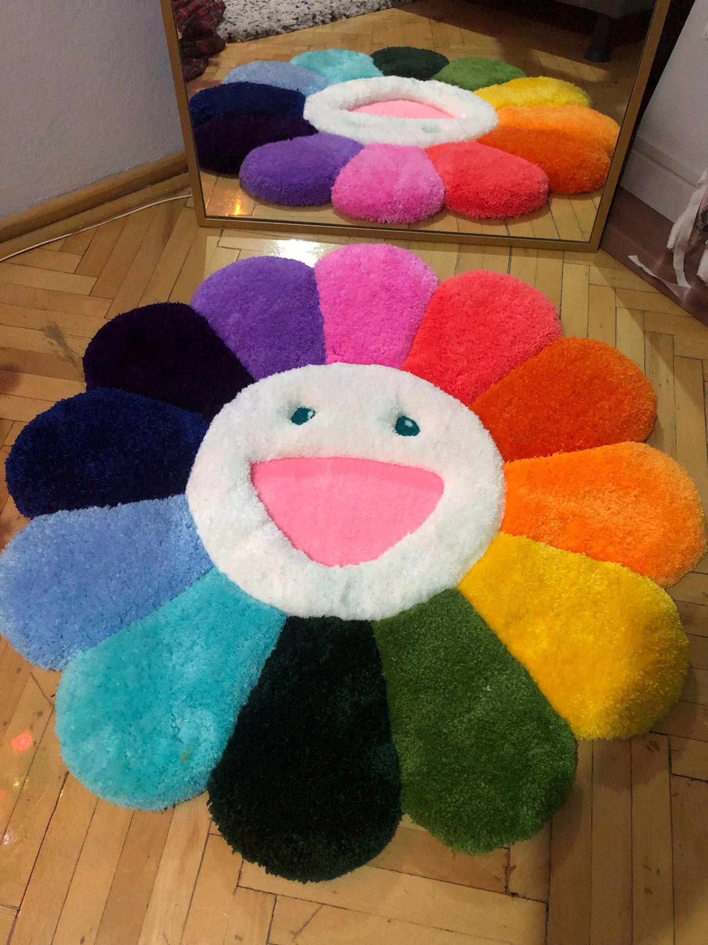 3D Kabarık Çiçek Halı - El Yapımı Tufting Çiçek Duvar Sanatı | 87.5cm