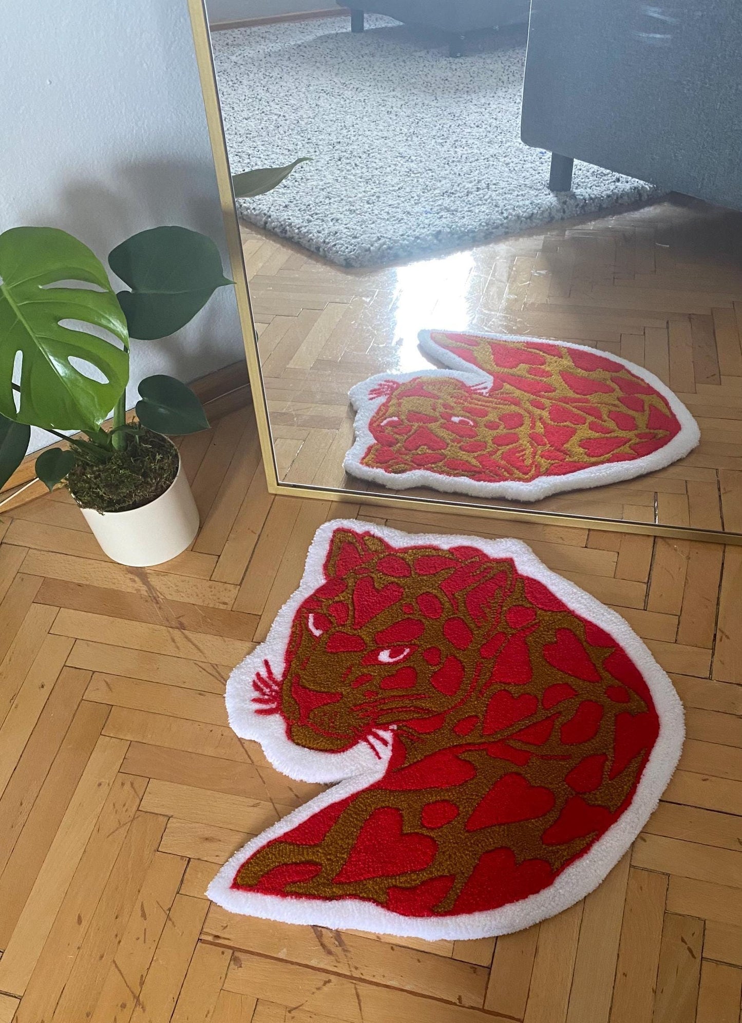 El Yapımı Aslan Halı - 53cm Sevimli Hayvan Duvar Sanatı ve Zemin Dekorasyonu