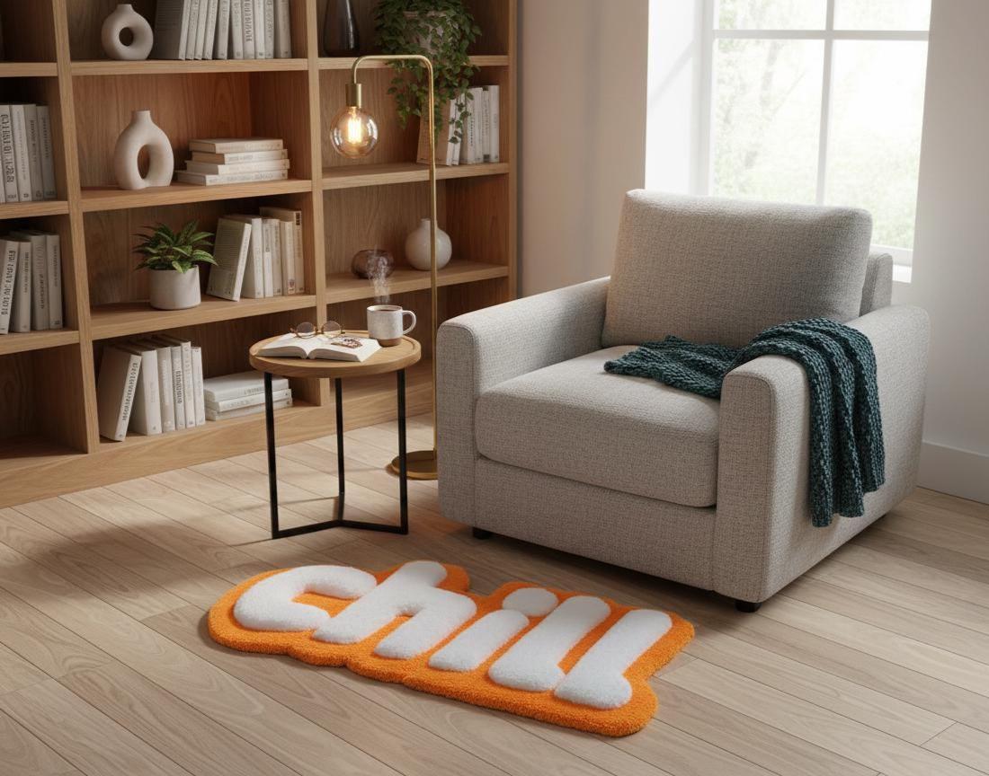 Chill Halı - 87x37cm Turuncu Beyaz El Yapımı Tufting Duvar Sanatı