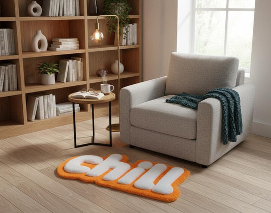 Chill Halı - 87x37cm Turuncu Beyaz El Yapımı Tufting Duvar Sanatı
