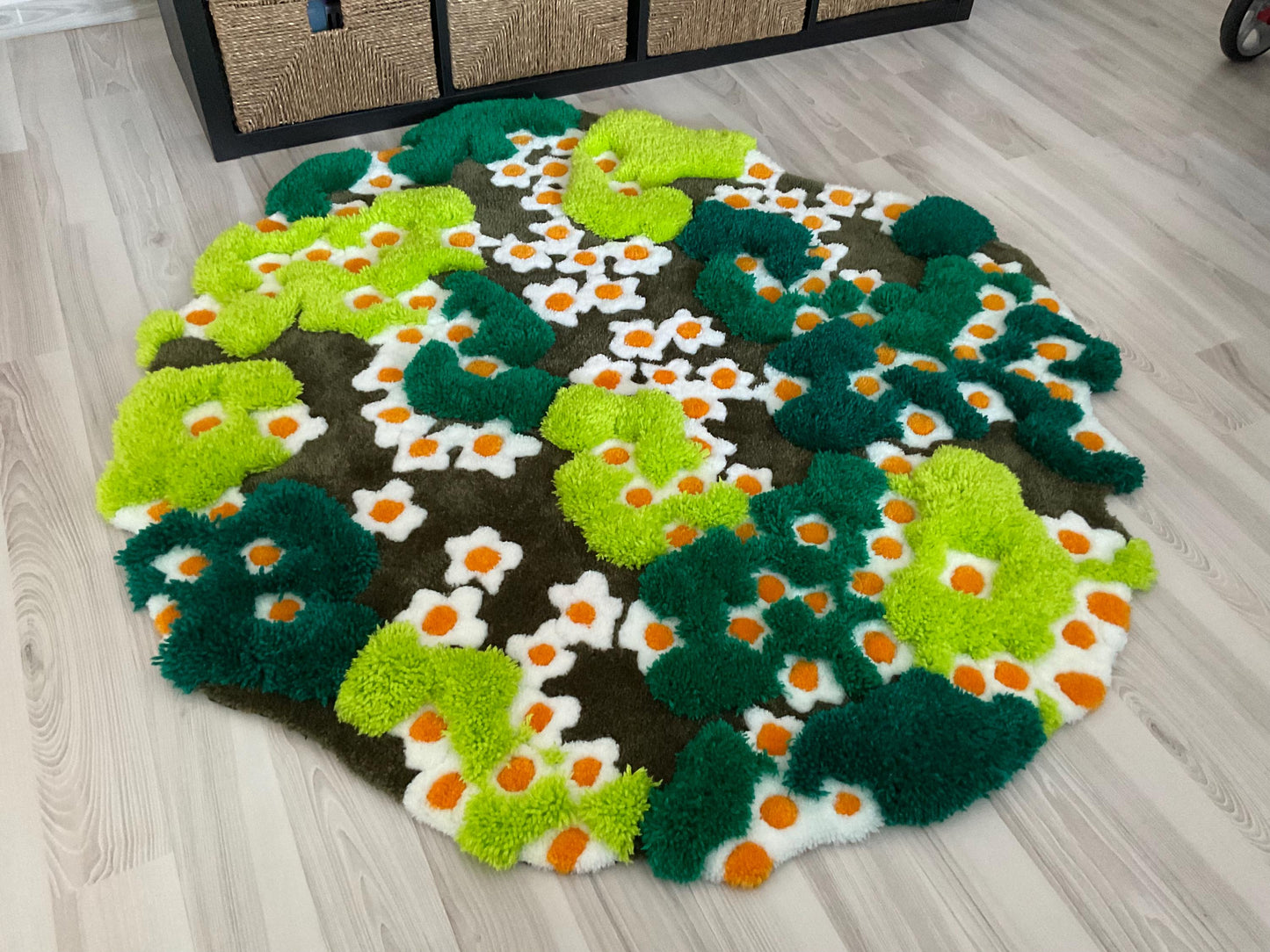 3D Çiçekli Yosun Halısı - El Yapımı Doğa Manzara Tufting Duvar Sanatı