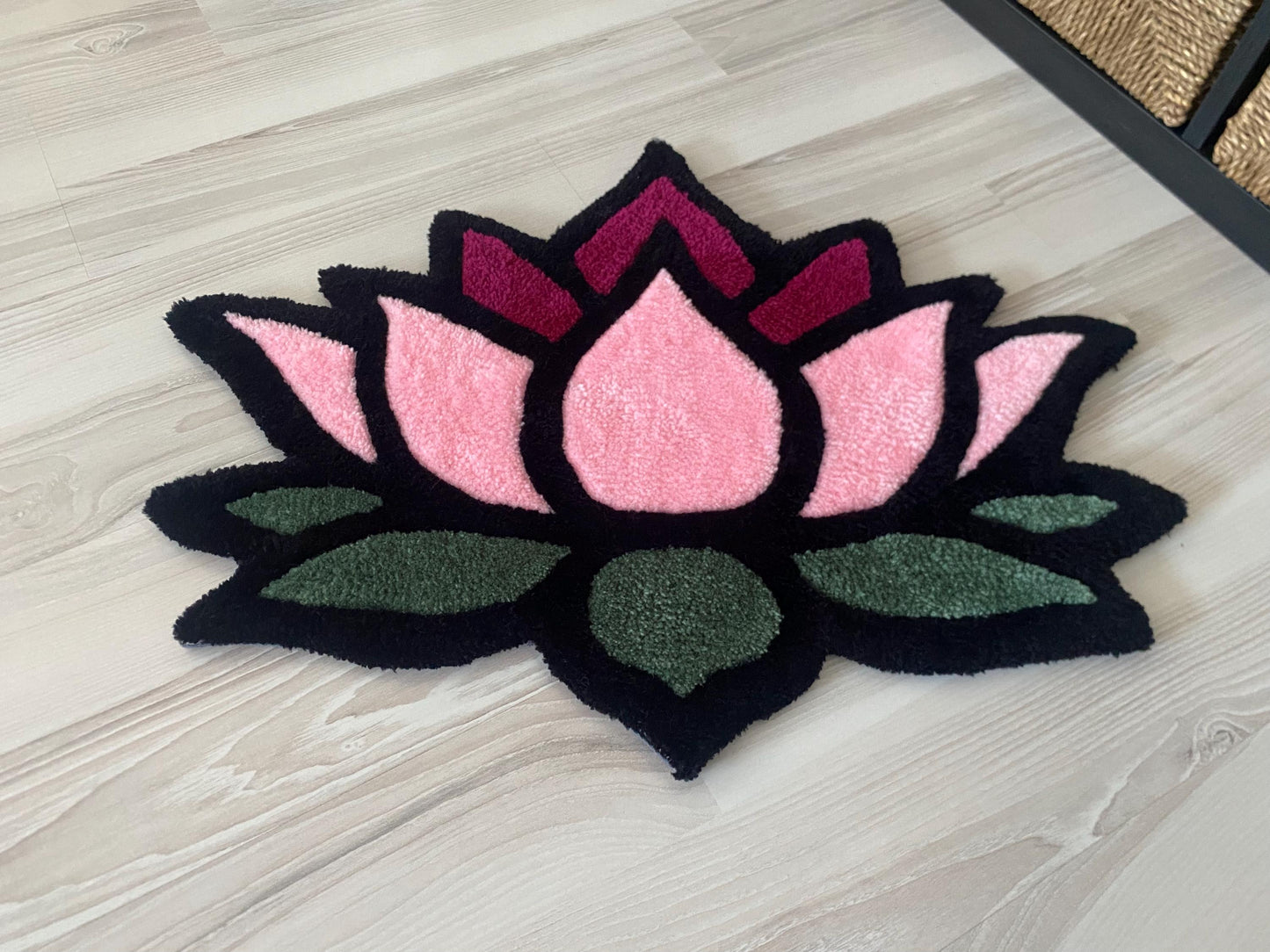 El Yapımı Lotus Çiçeği Tufted Halı 62x46cm Duvar veya Zemin