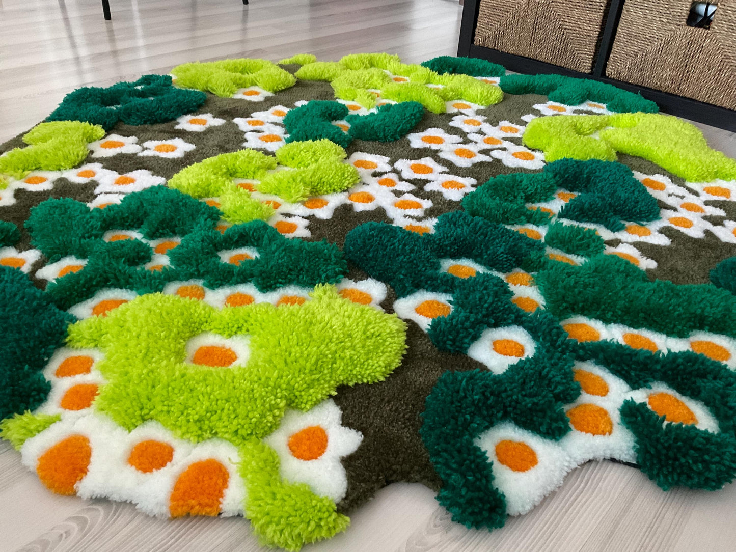 3D Çiçekli Yosun Halısı - El Yapımı Doğa Manzara Tufting Duvar Sanatı