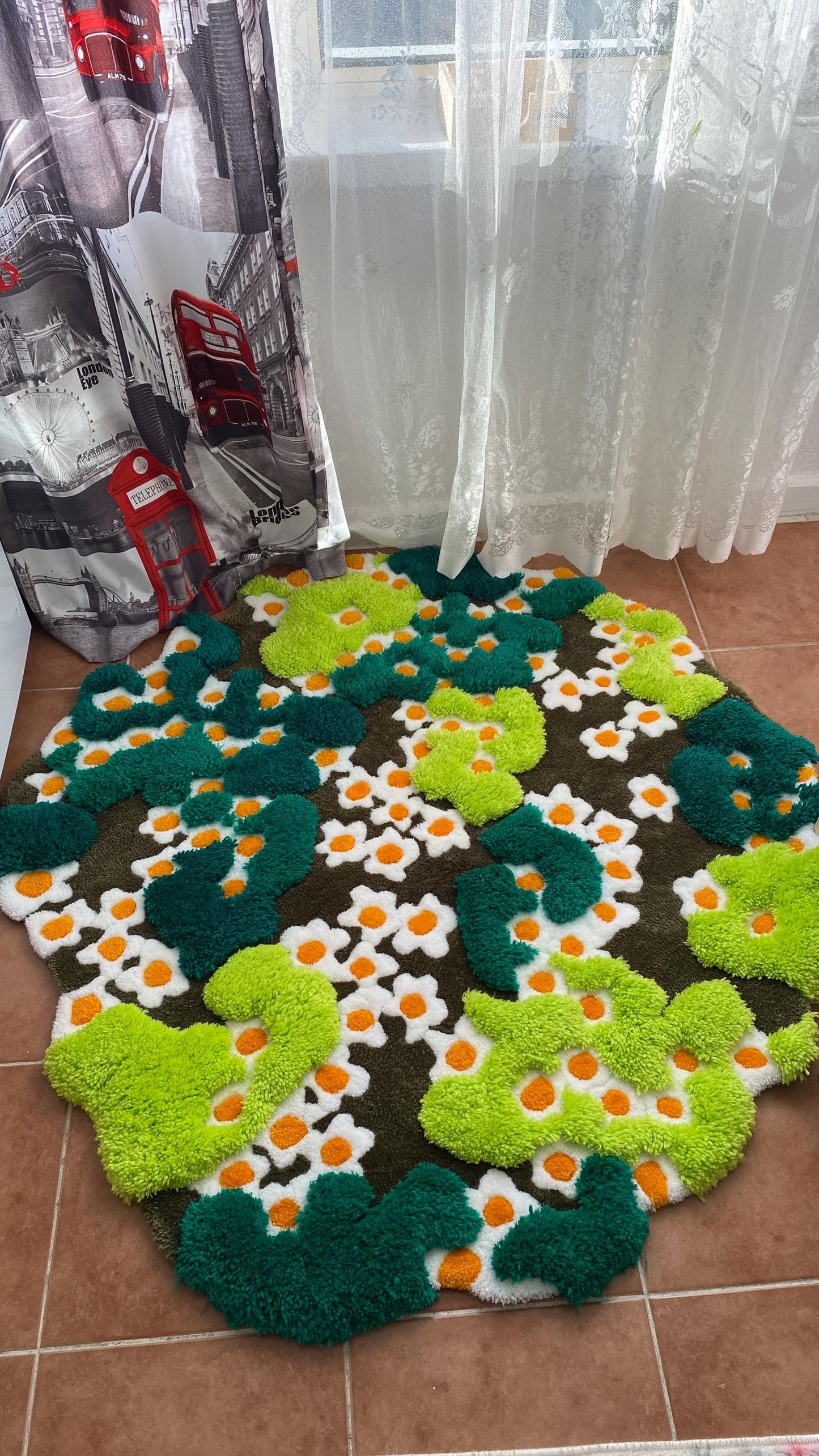 3D Çiçekli Yosun Halısı - El Yapımı Doğa Manzara Tufting Duvar Sanatı