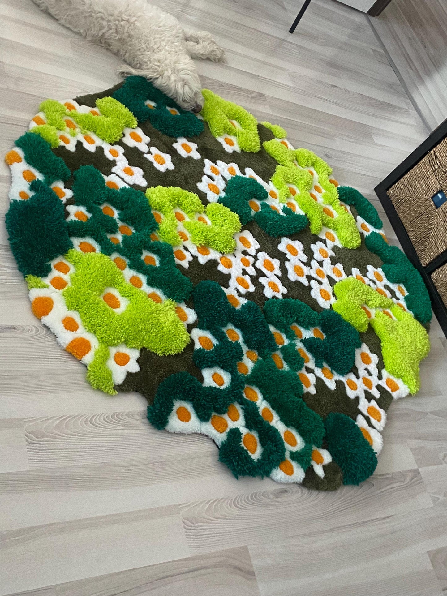 3D Çiçekli Yosun Halısı - El Yapımı Doğa Manzara Tufting Duvar Sanatı