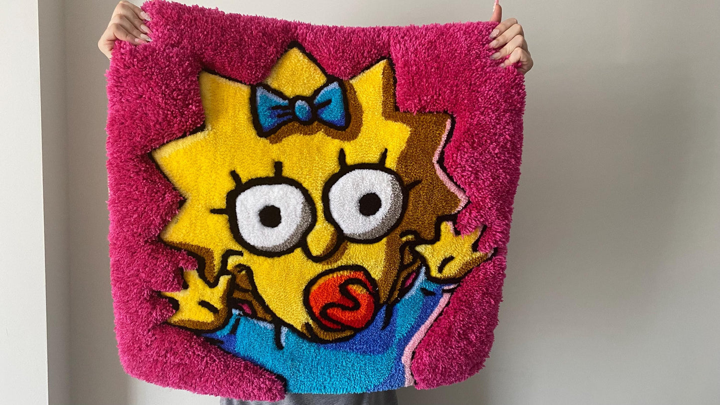 Maggie Simpson Rug - 63x63cm Handmade Cartoon Baby Wall Art