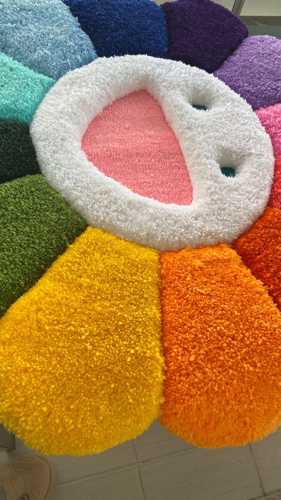 3D Kabarık Çiçek Halı - El Yapımı Tufting Çiçek Duvar Sanatı | 87.5cm