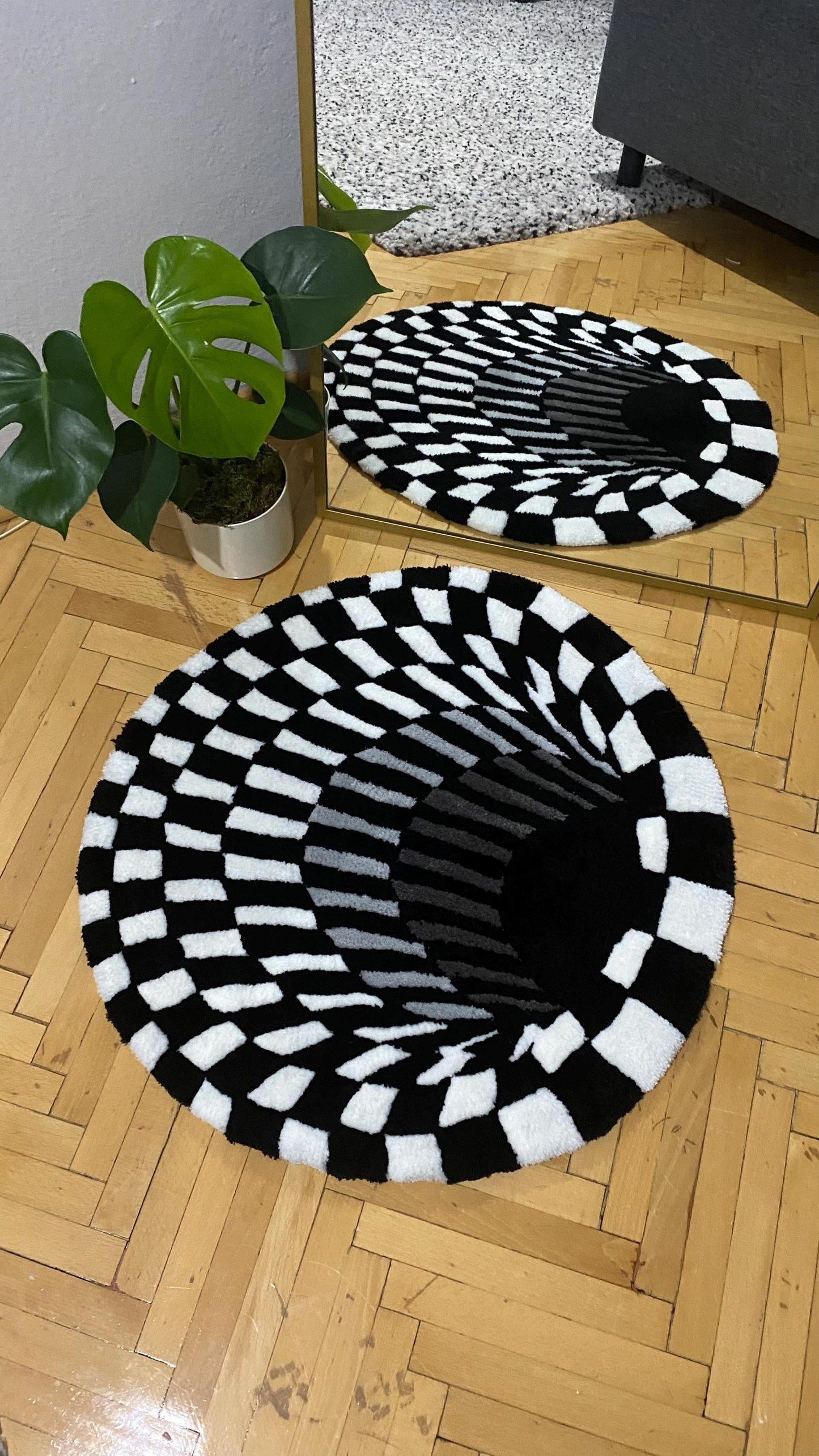Siyah Beyaz Optik İllüzyon Halı - 3D Portal Trippy Duvar Sanatı