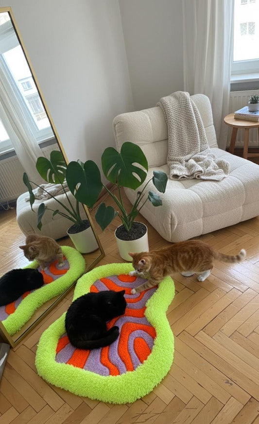Neon Pet Bed Rug - 58x37cm Handmade Tufted Cat & Dog Mat