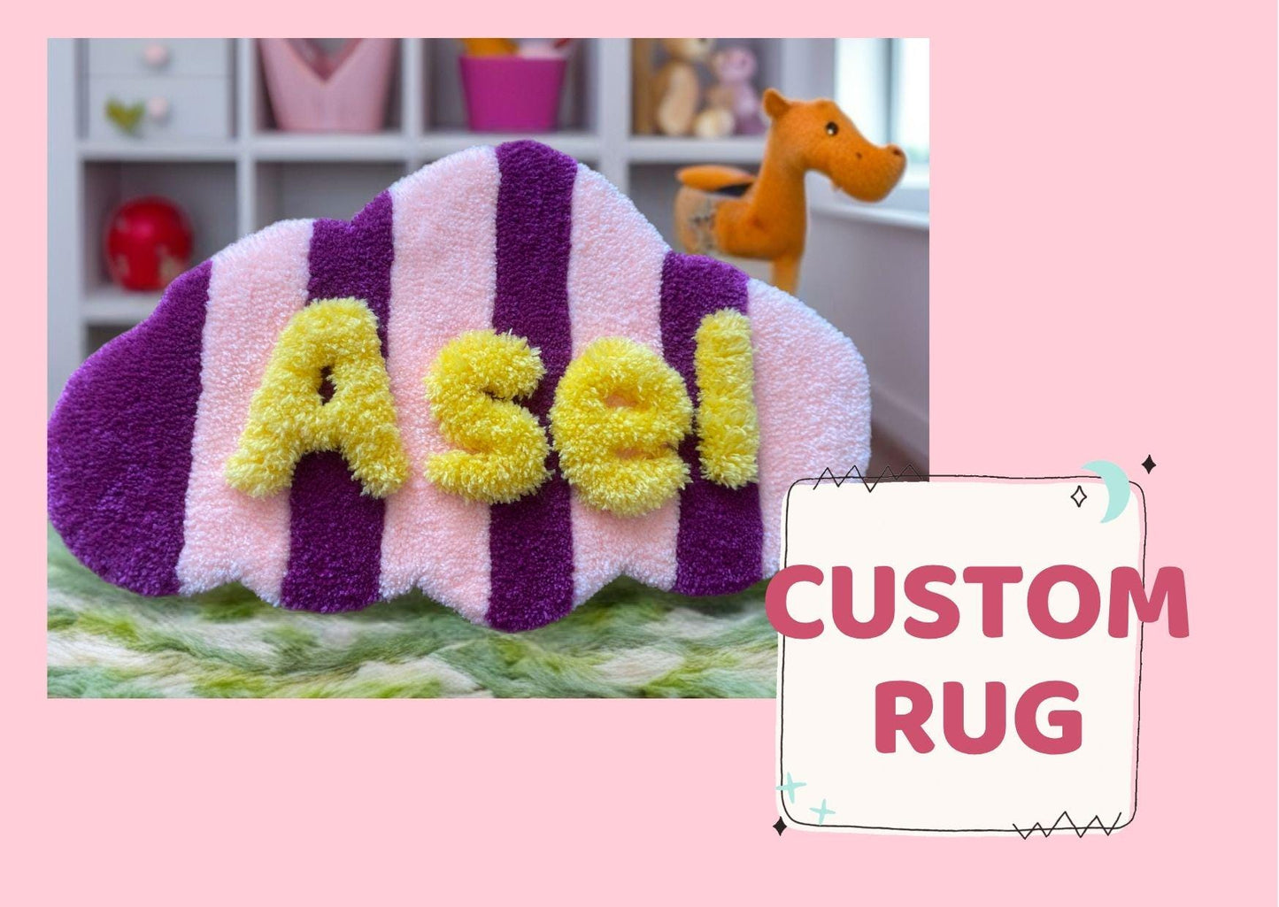 Özel İsim Tufting Halısı - El Yapımı Akrilik İplik Dekorasyon 56x34 cm