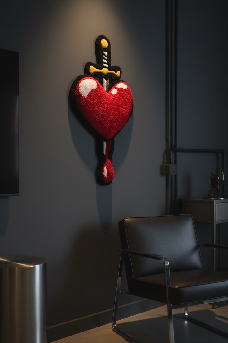 3D Dagger Heart Tufting Rug – Handmade Wall Art