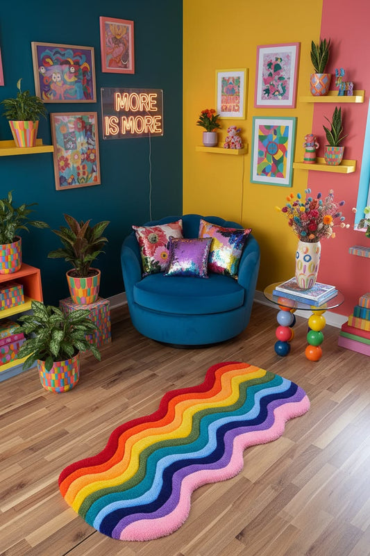 Rainbow Wavy Tufting Rug – Handmade Colorful Floor Rug