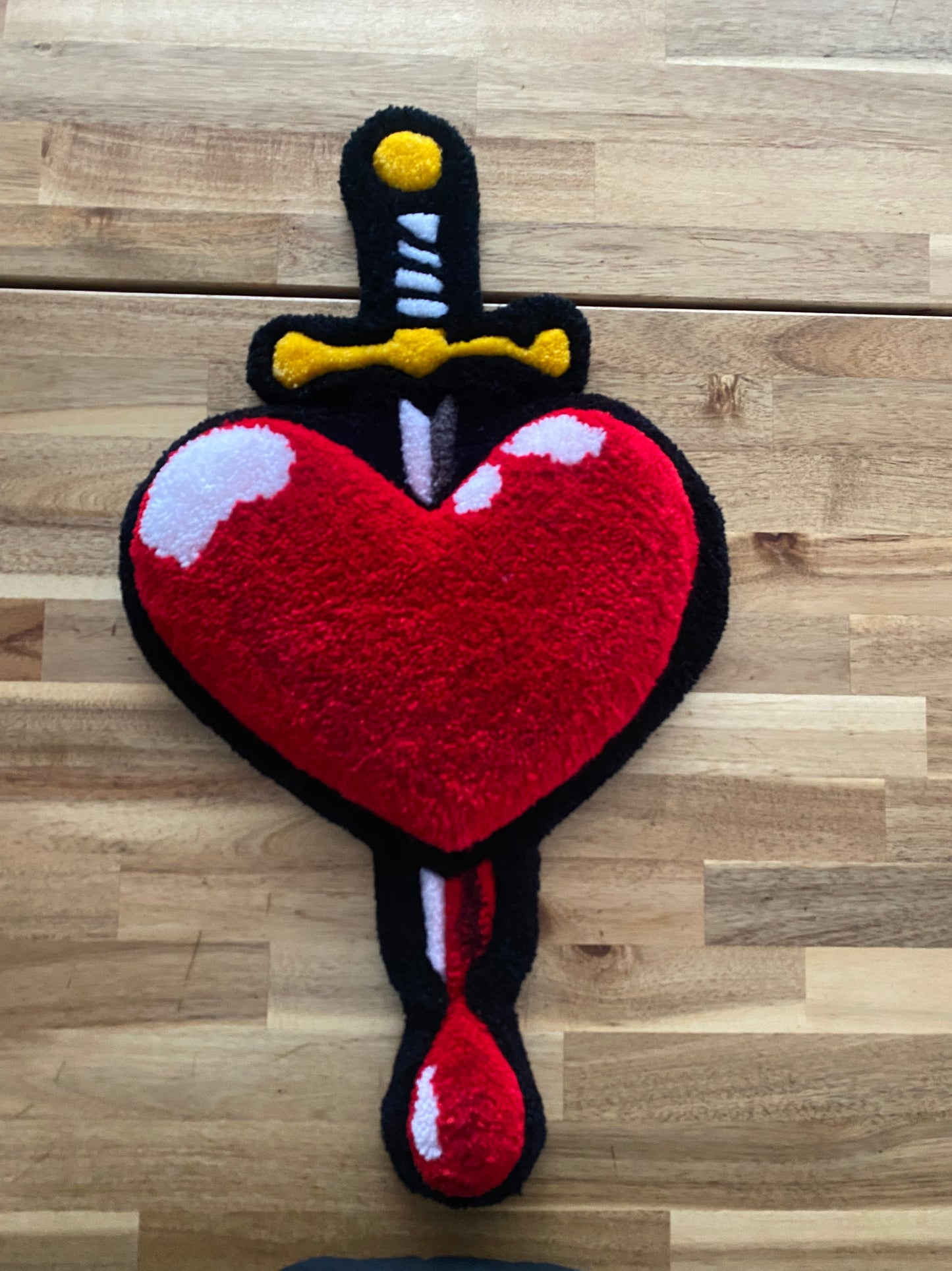 3D Dagger Heart Tufting Rug – Handmade Wall Art