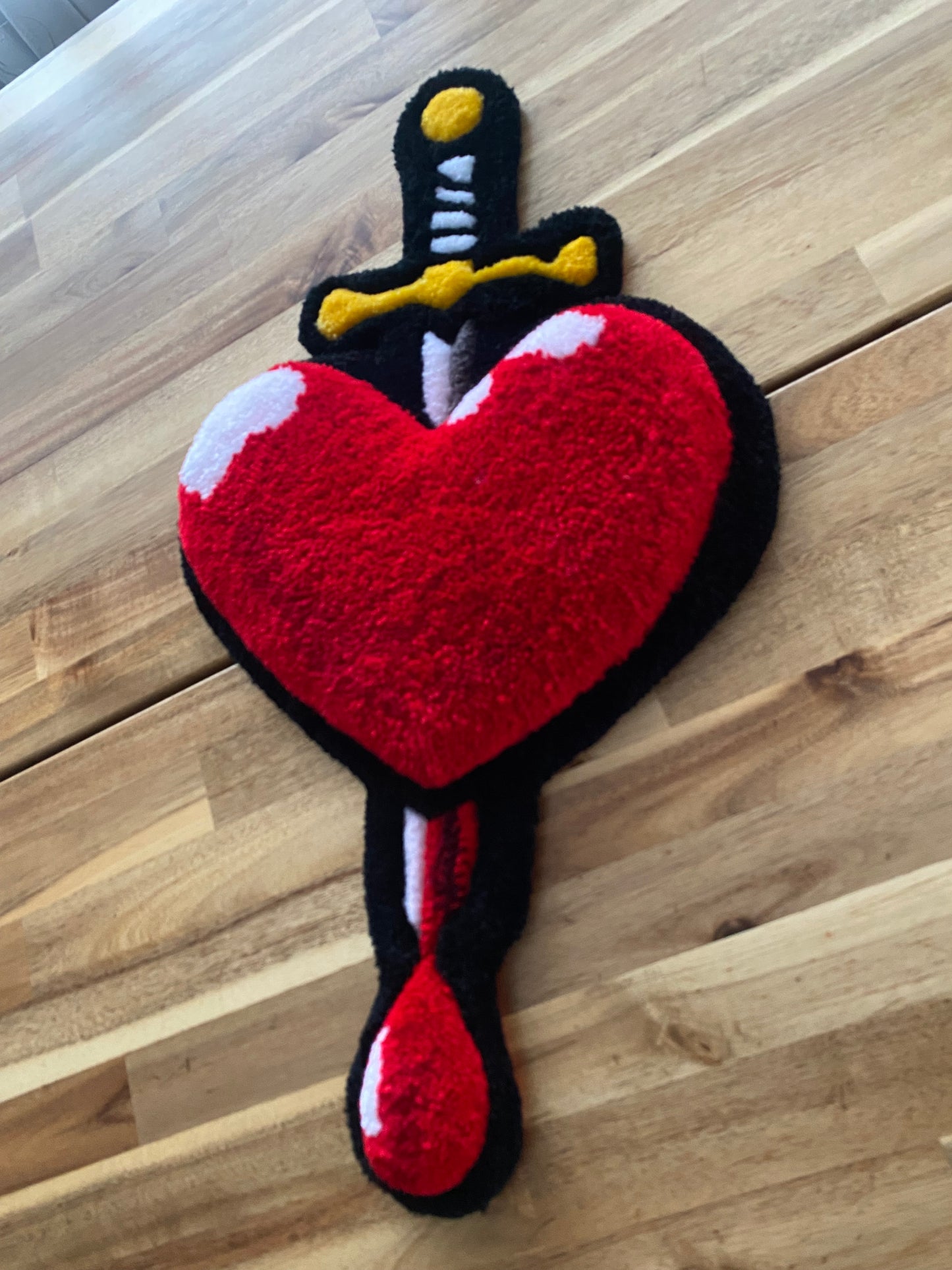 3D Dagger Heart Tufting Rug – Handmade Wall Art