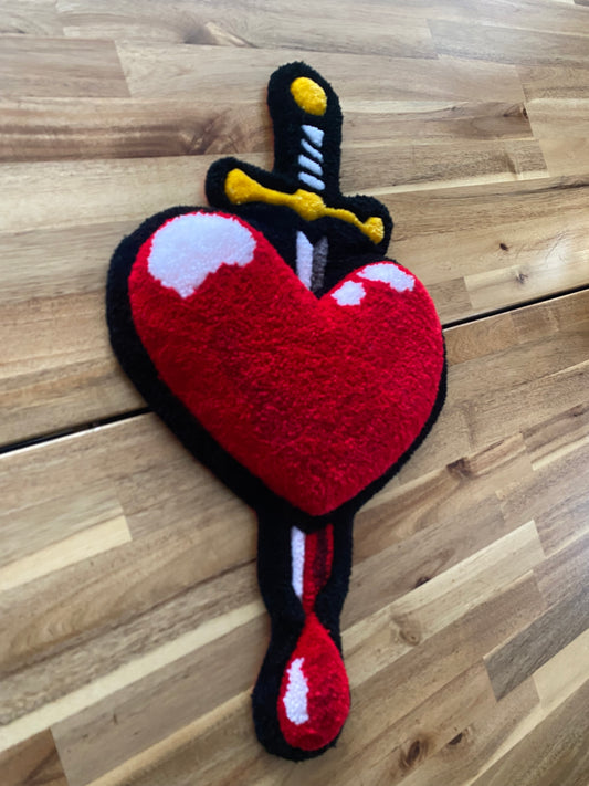 3D Dagger Heart Tufting Rug – Handmade Wall Art