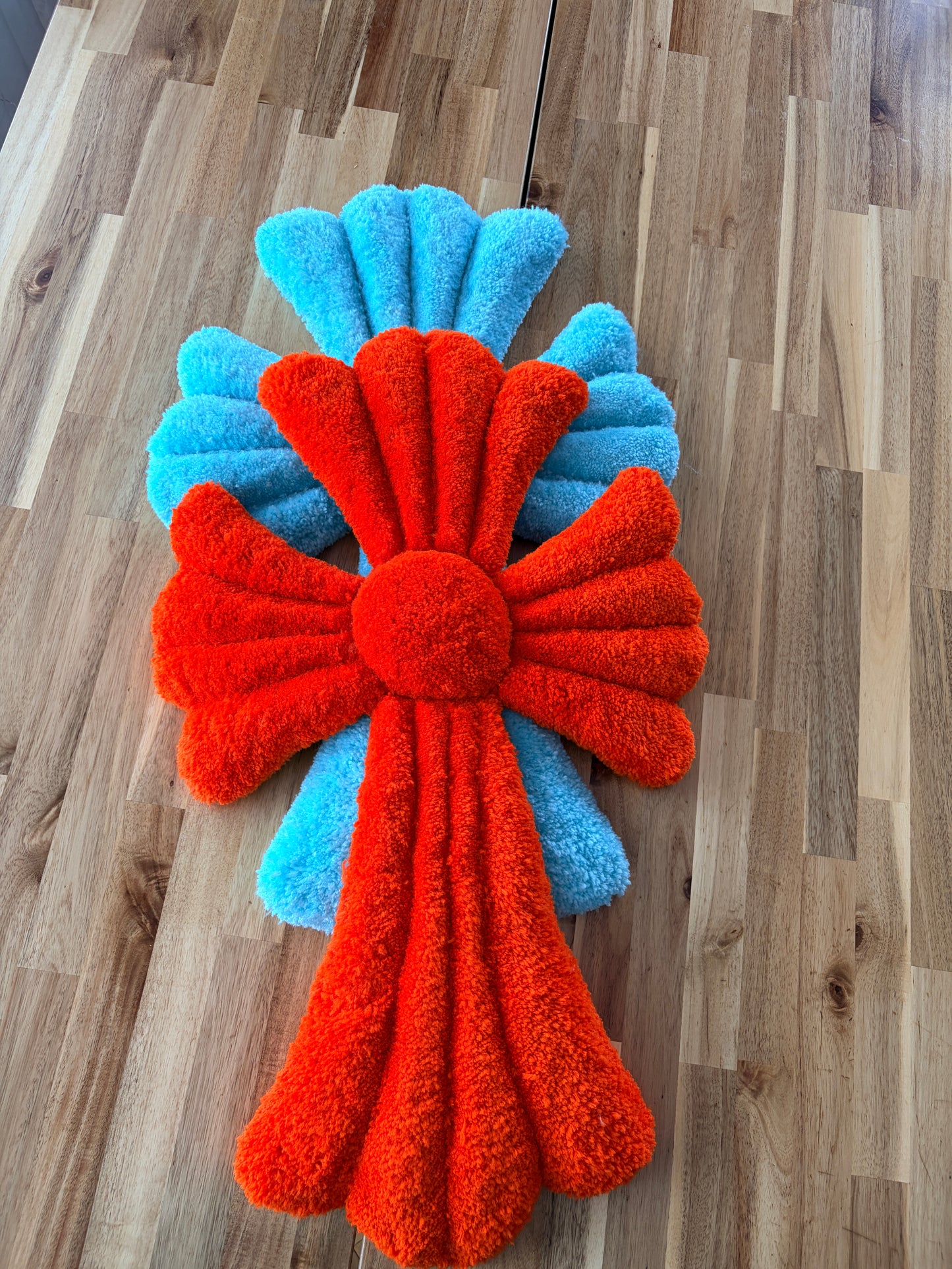 Handmade Tufted Cross Wall Art - Red & Turquoise