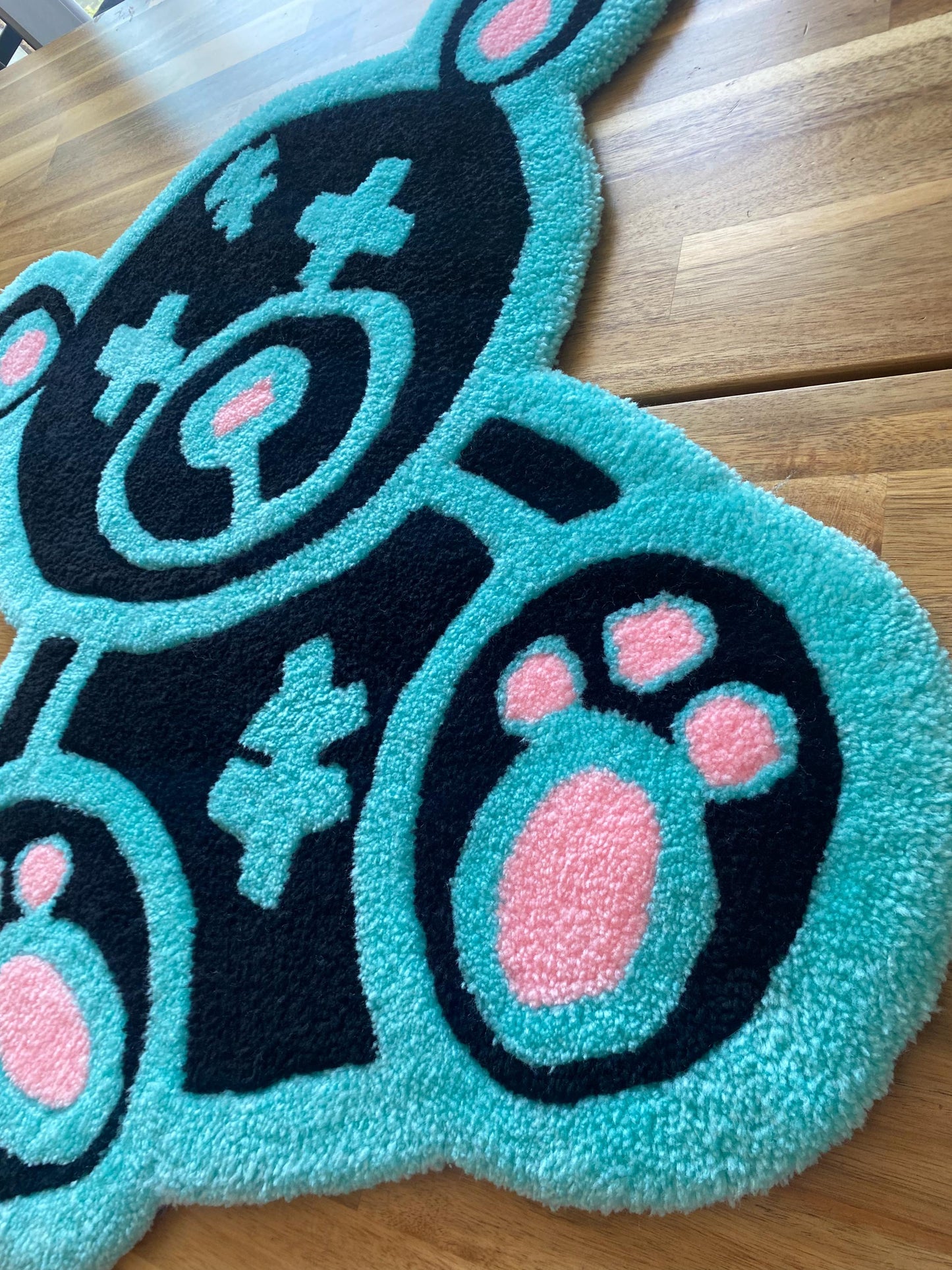 Kawaii Ayı Halı - El Yapımı Mavi Pembe Karikatür Tufting Duvar Sanatı