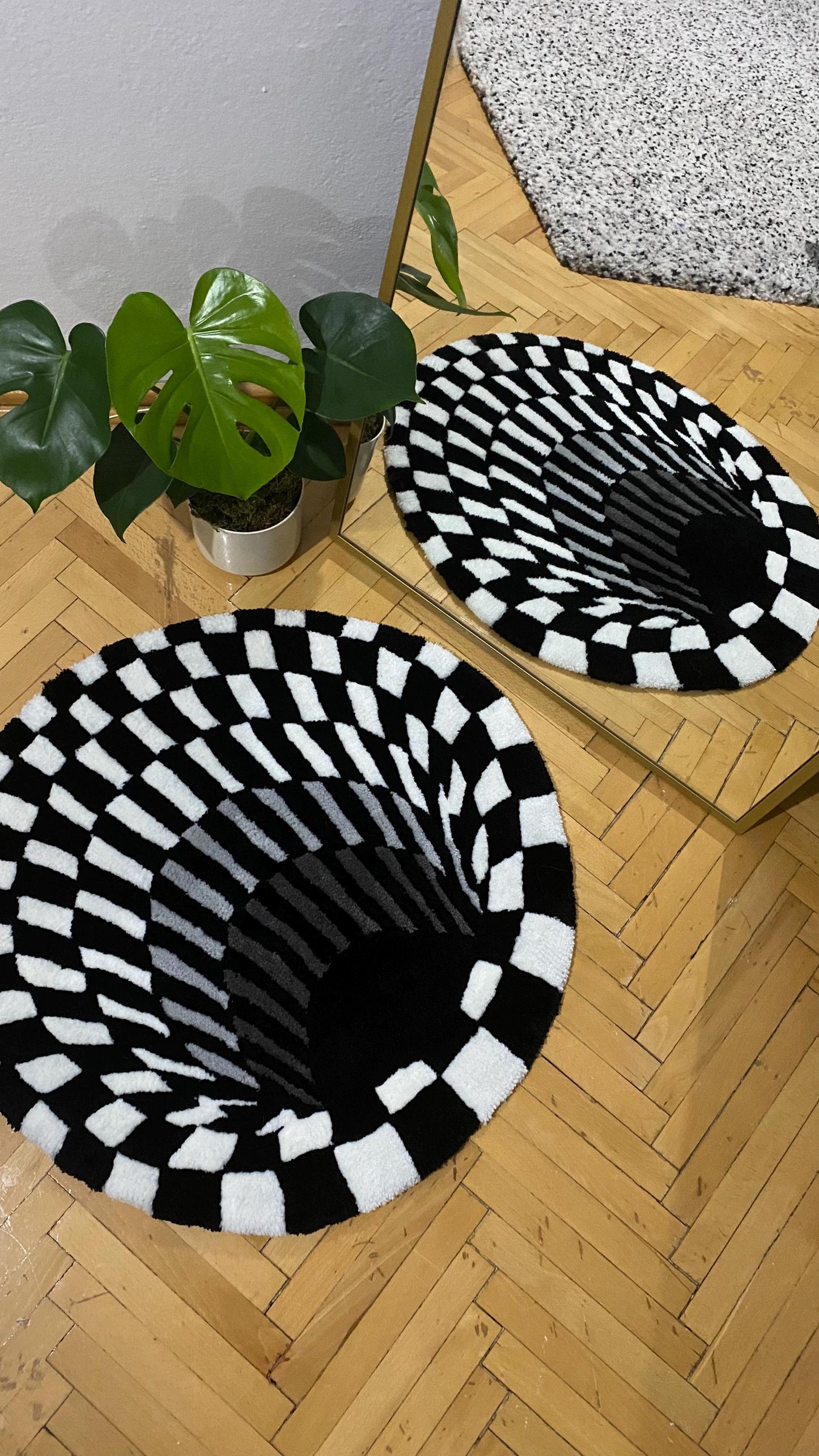 Siyah Beyaz Optik İllüzyon Halı - 3D Portal Trippy Duvar Sanatı