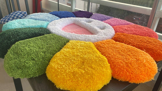 3D Kabarık Çiçek Halı - El Yapımı Tufting Çiçek Duvar Sanatı | 87.5cm