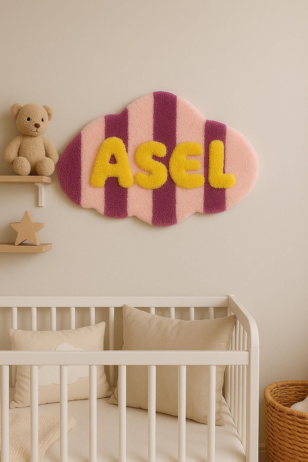 Özel İsim Tufting Halısı - El Yapımı Akrilik İplik Dekorasyon 56x34 cm