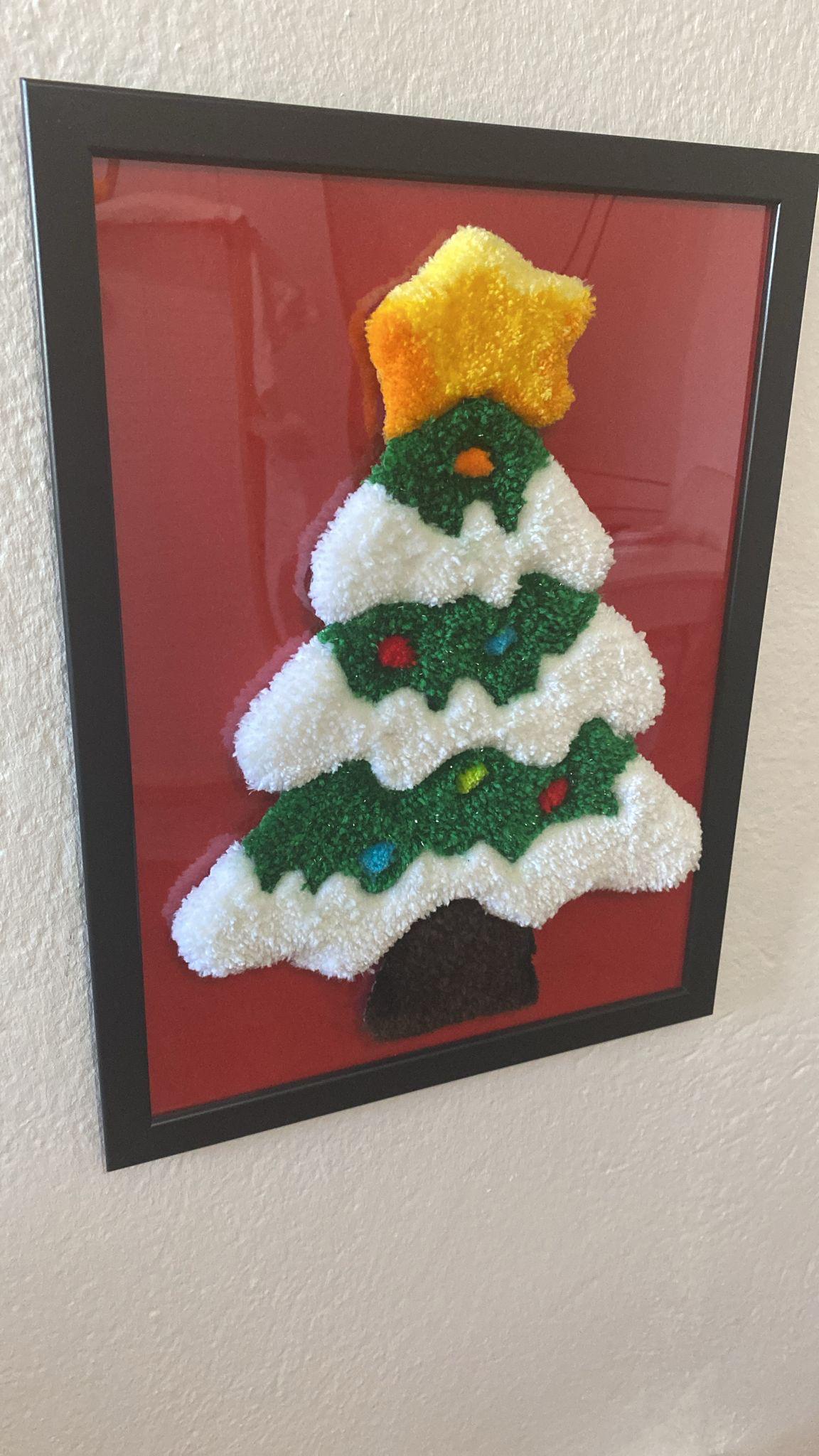 Noel Ağacı Duvar Sanatı - 30x40cm El Yapımı Tufting Yılbaşı Dekorasyonu