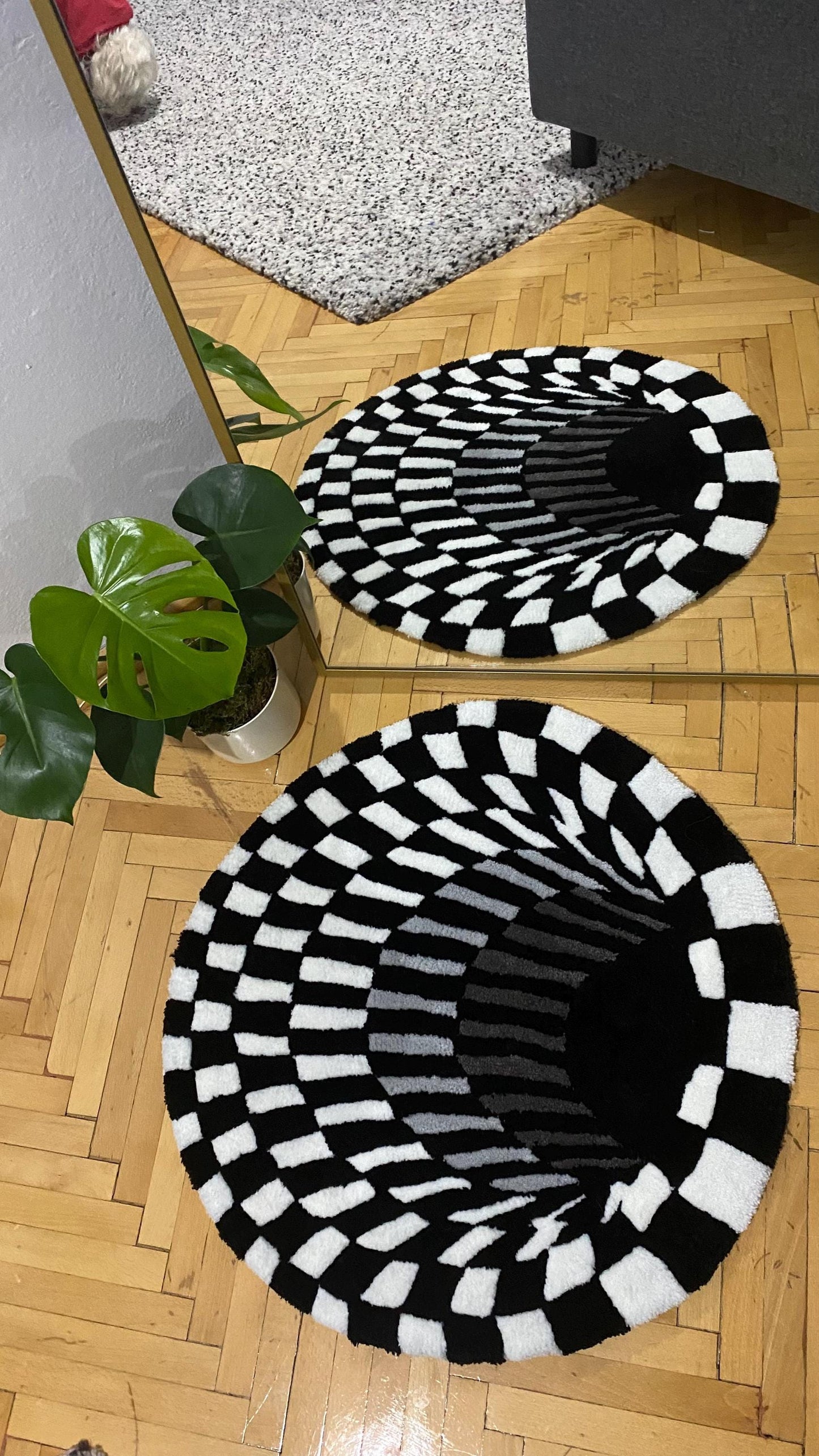 Siyah Beyaz Optik İllüzyon Halı - 3D Portal Trippy Duvar Sanatı