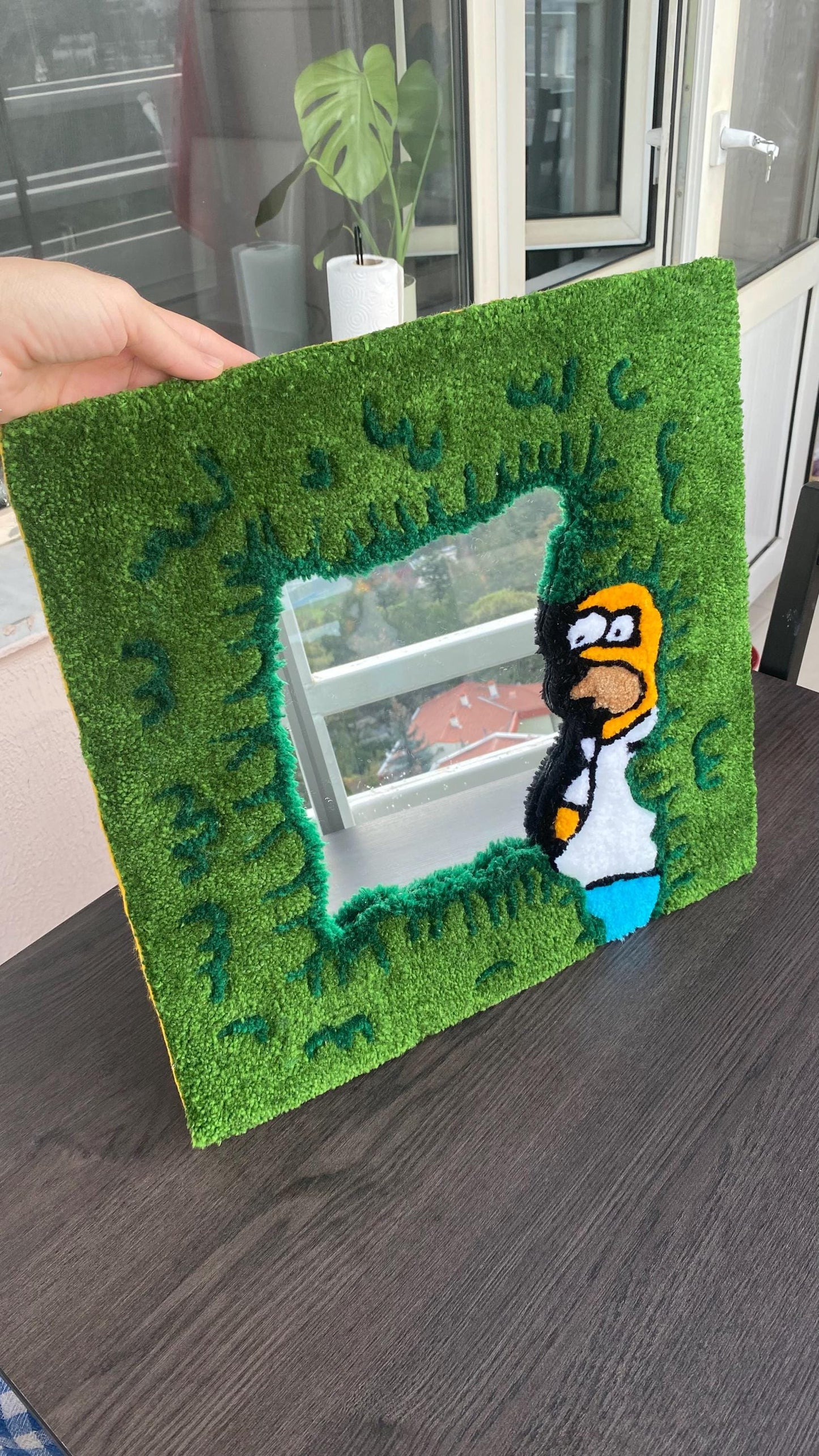 Homer Simpson Mirror Frame - Handmade Tufted Funny Wall Decor