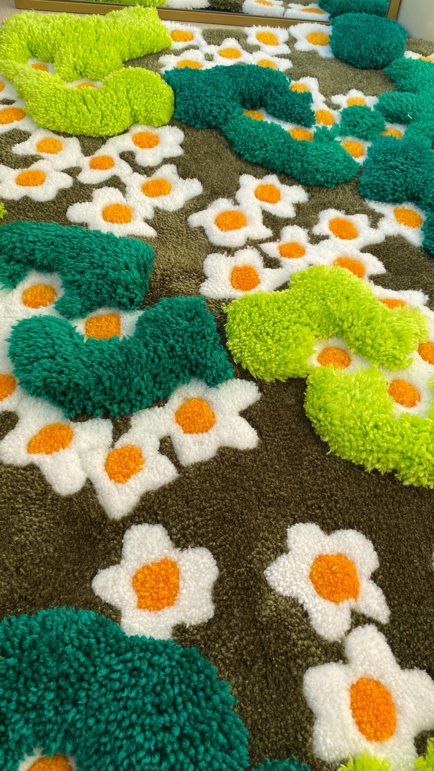 3D Çiçekli Yosun Halısı - El Yapımı Doğa Manzara Tufting Duvar Sanatı