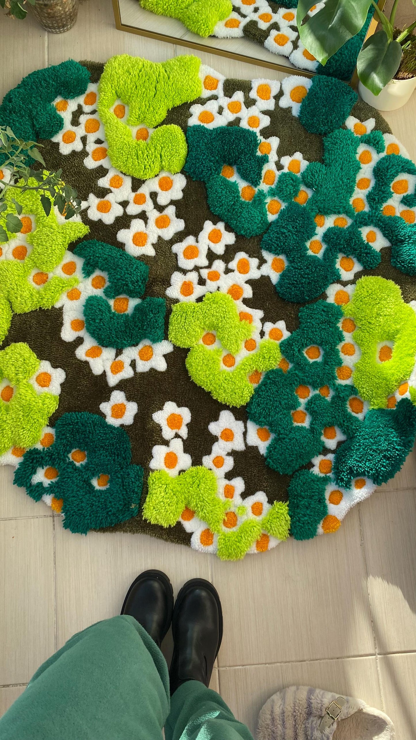 3D Çiçekli Yosun Halısı - El Yapımı Doğa Manzara Tufting Duvar Sanatı