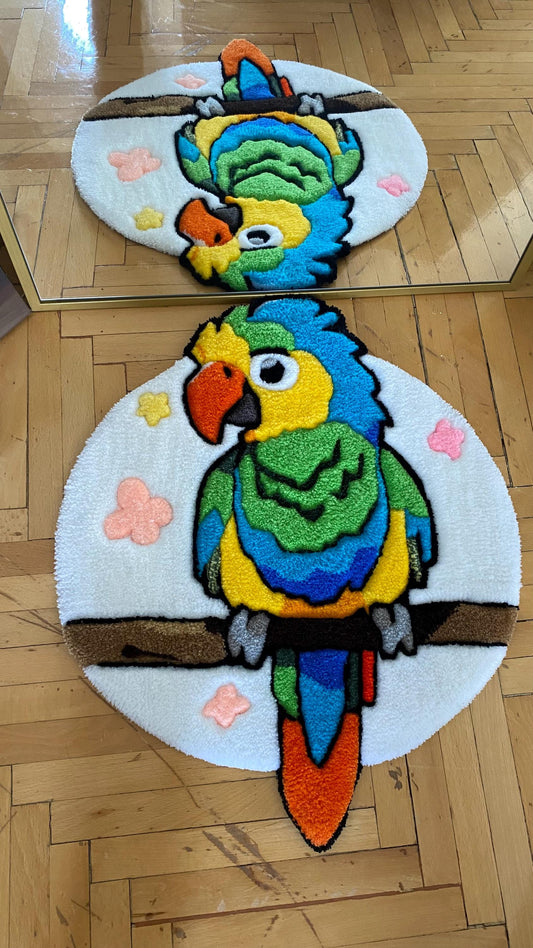 Renkli Papağan Halısı - 66x54cm El Yapımı Tufting Tropikal Kuş Duvar Sanatı