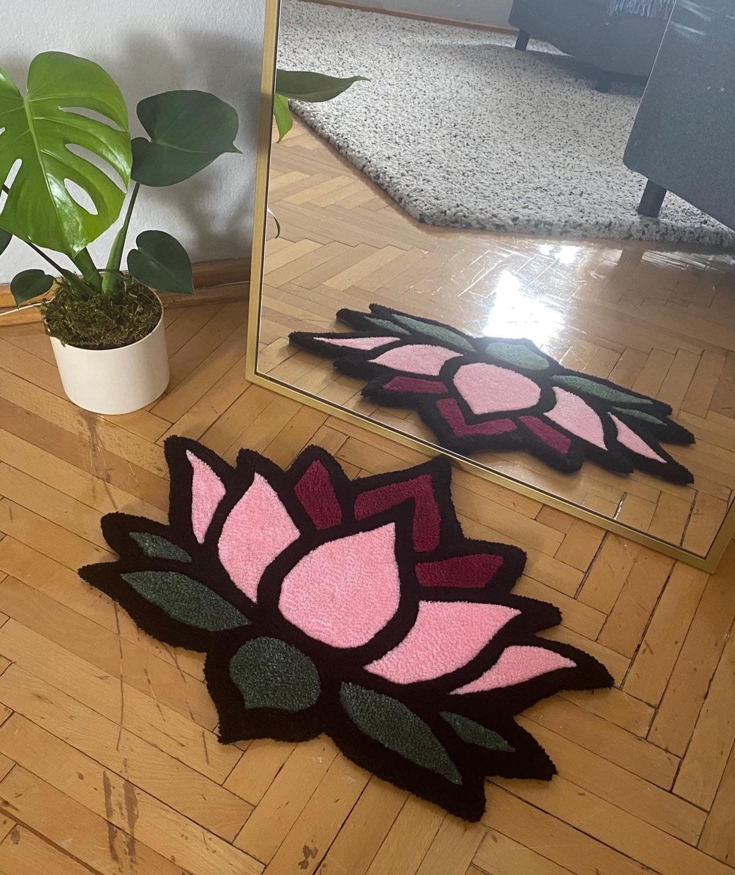 El Yapımı Lotus Çiçeği Tufted Halı 62x46cm Duvar veya Zemin