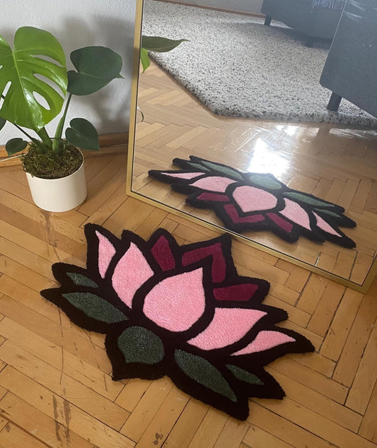 Lotus Çiçeği El Yapımı Tufted Halı - 62x46cm Duvar Halısı